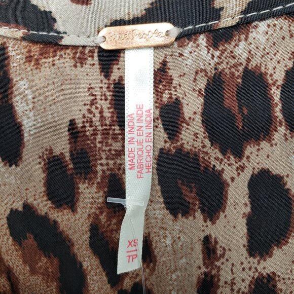 Free People My Love Leopard Print Blouse Top XS Lace Trim Cropped Black Brown - Picture 9 of 10